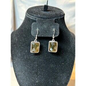 Silver Tone and Amber Colored Dangle Earrings